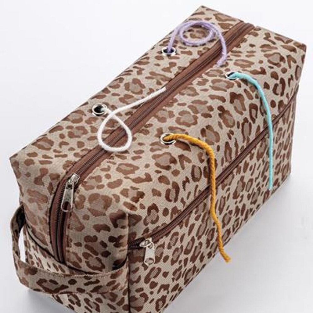 Yarn Storage Project Boxed Bag, Tote, Carrier, Organizer- Leopard Print Grommets